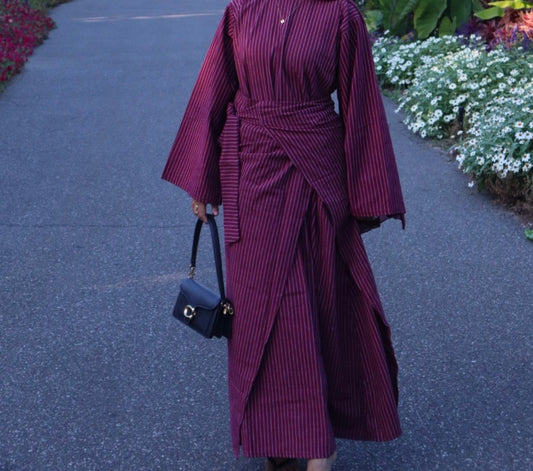 Striped Wrap Abaya