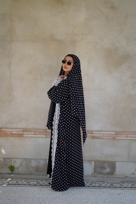 Lace polka dot abaya