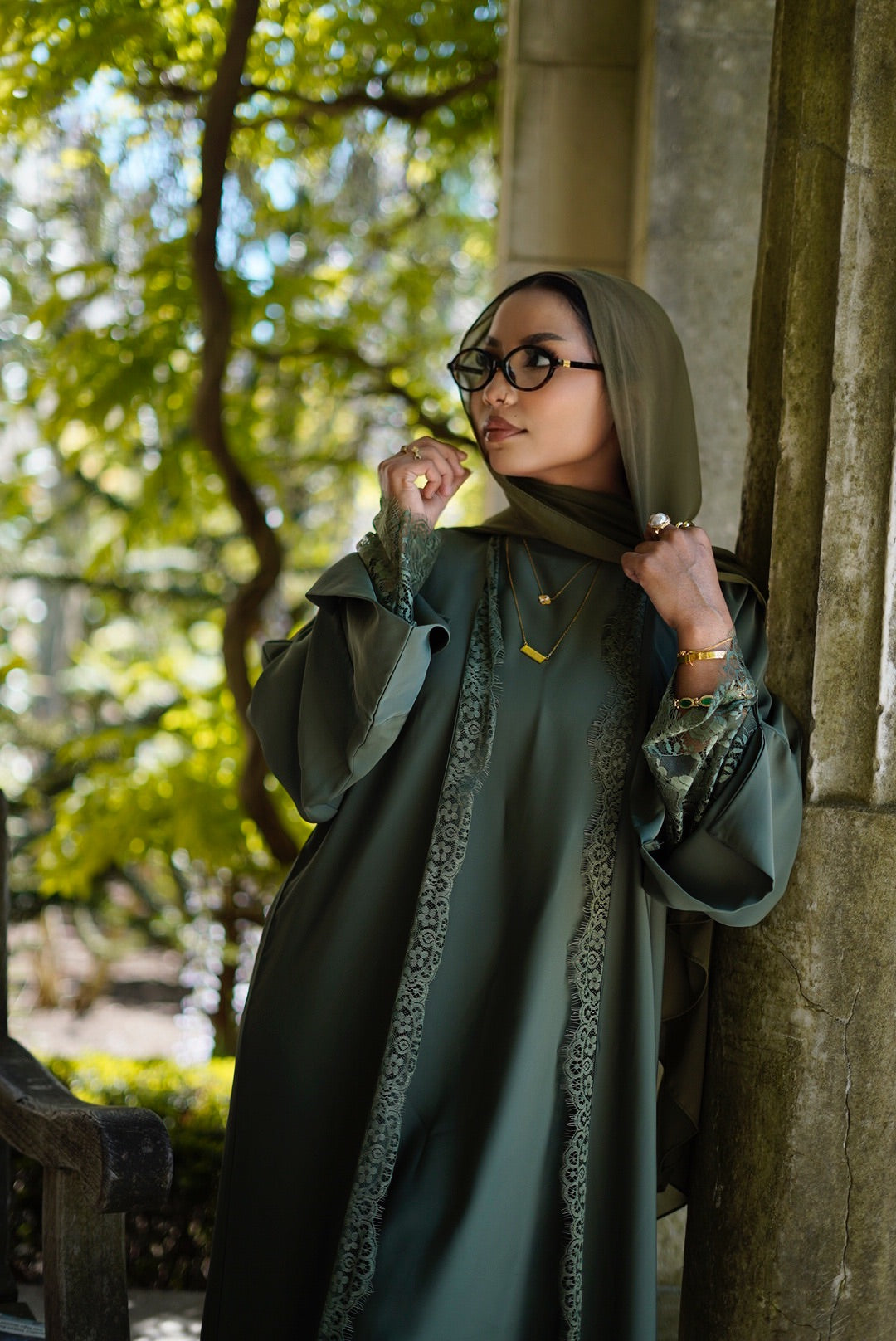 Olive lace abaya