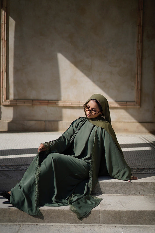 Olive lace abaya