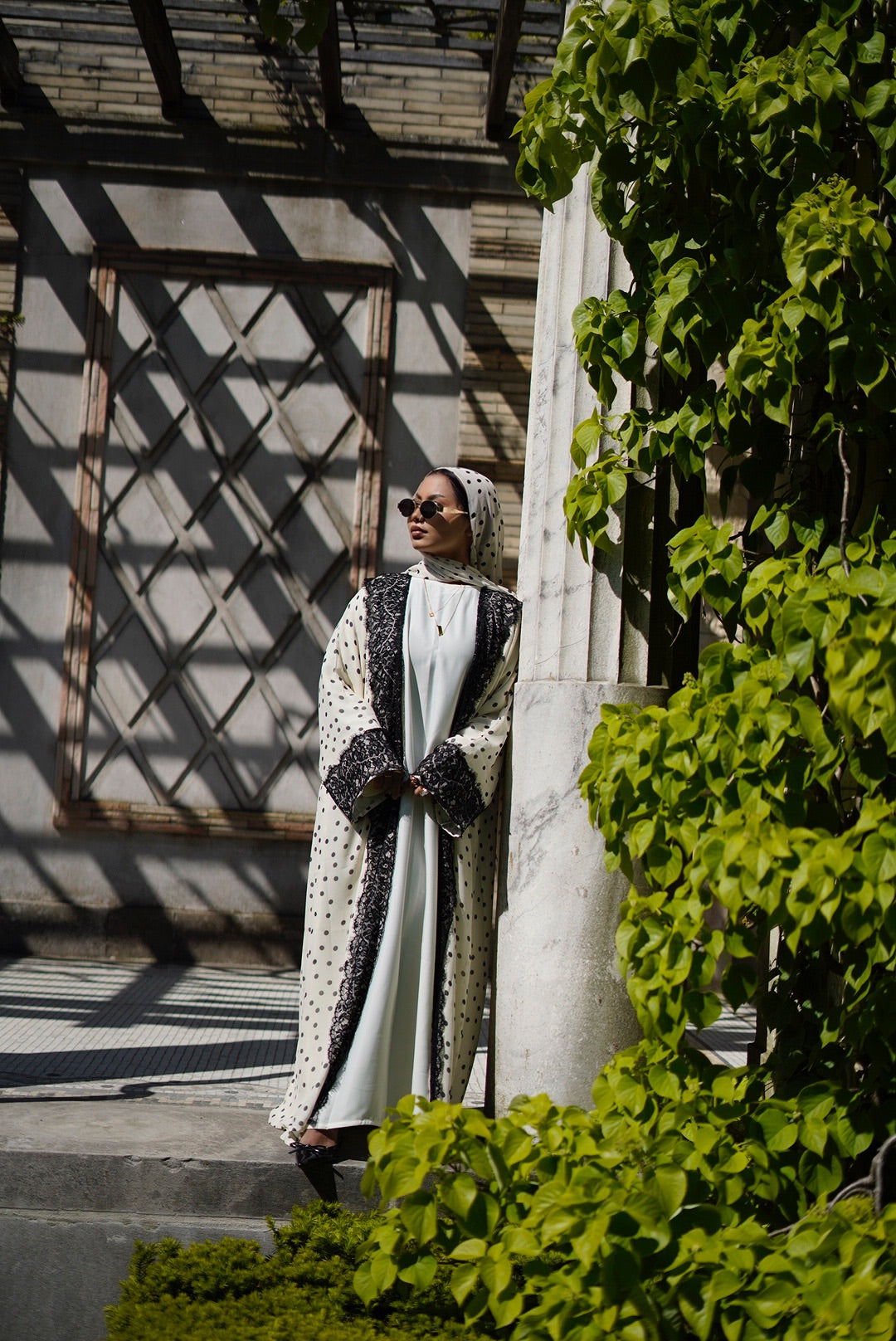 Lace polka dot abaya