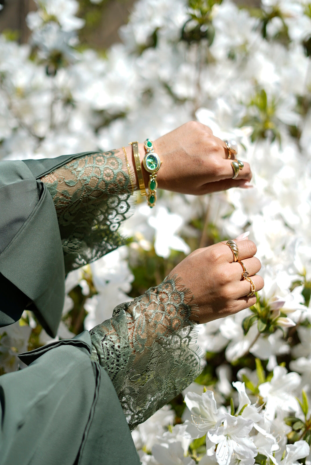 Olive lace abaya
