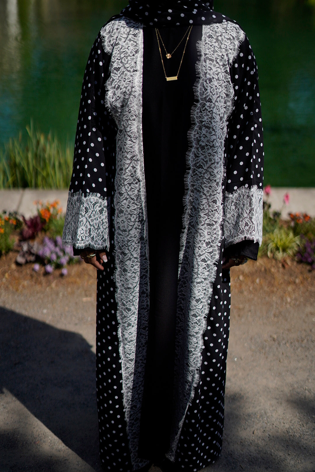 Lace polka dot abaya