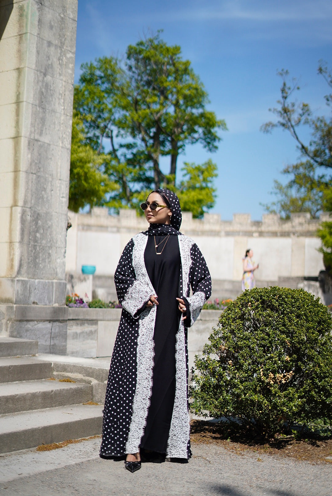 Lace polka dot abaya