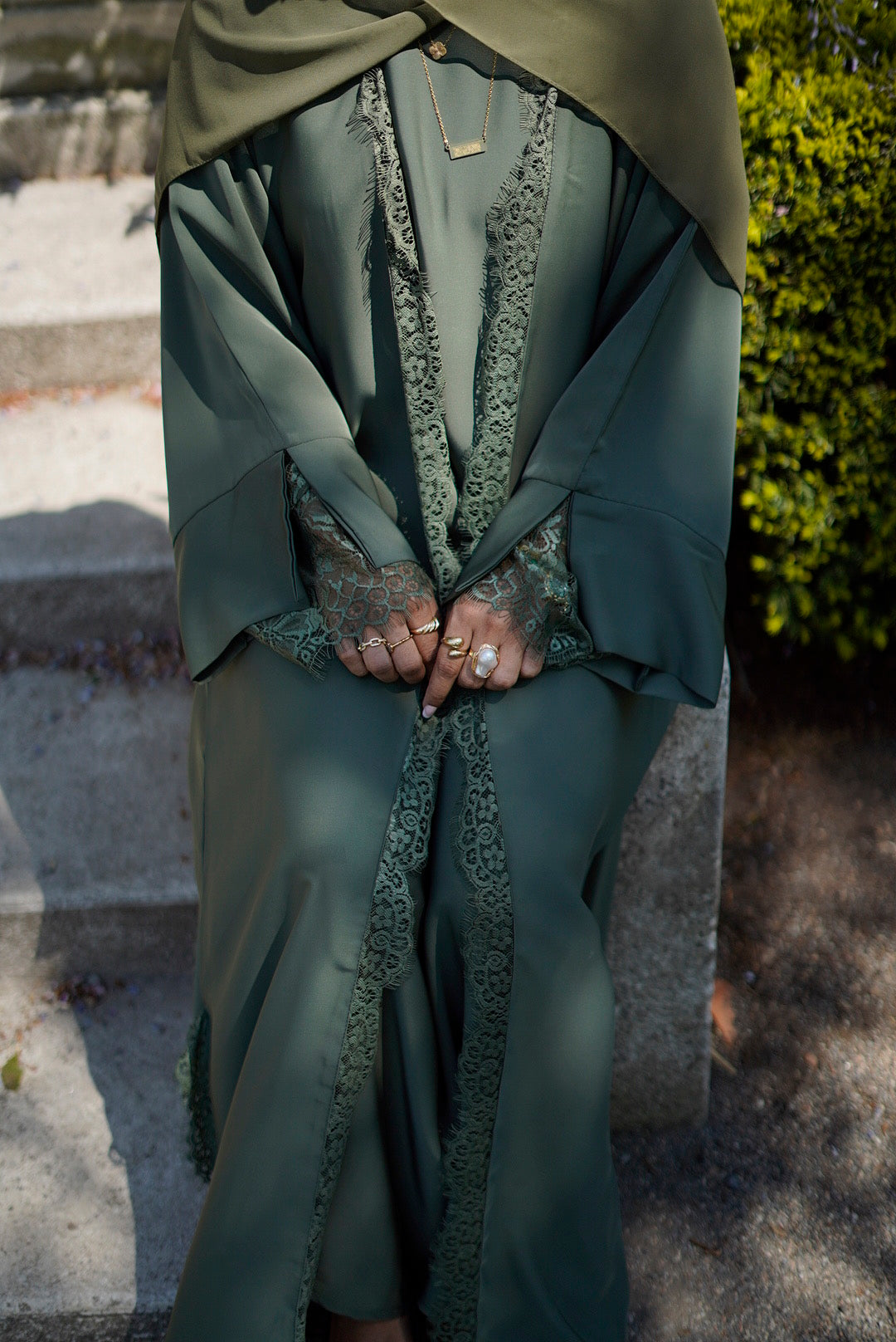 Olive lace abaya