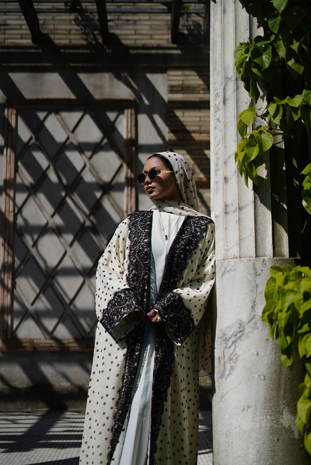 Lace polka dot abaya