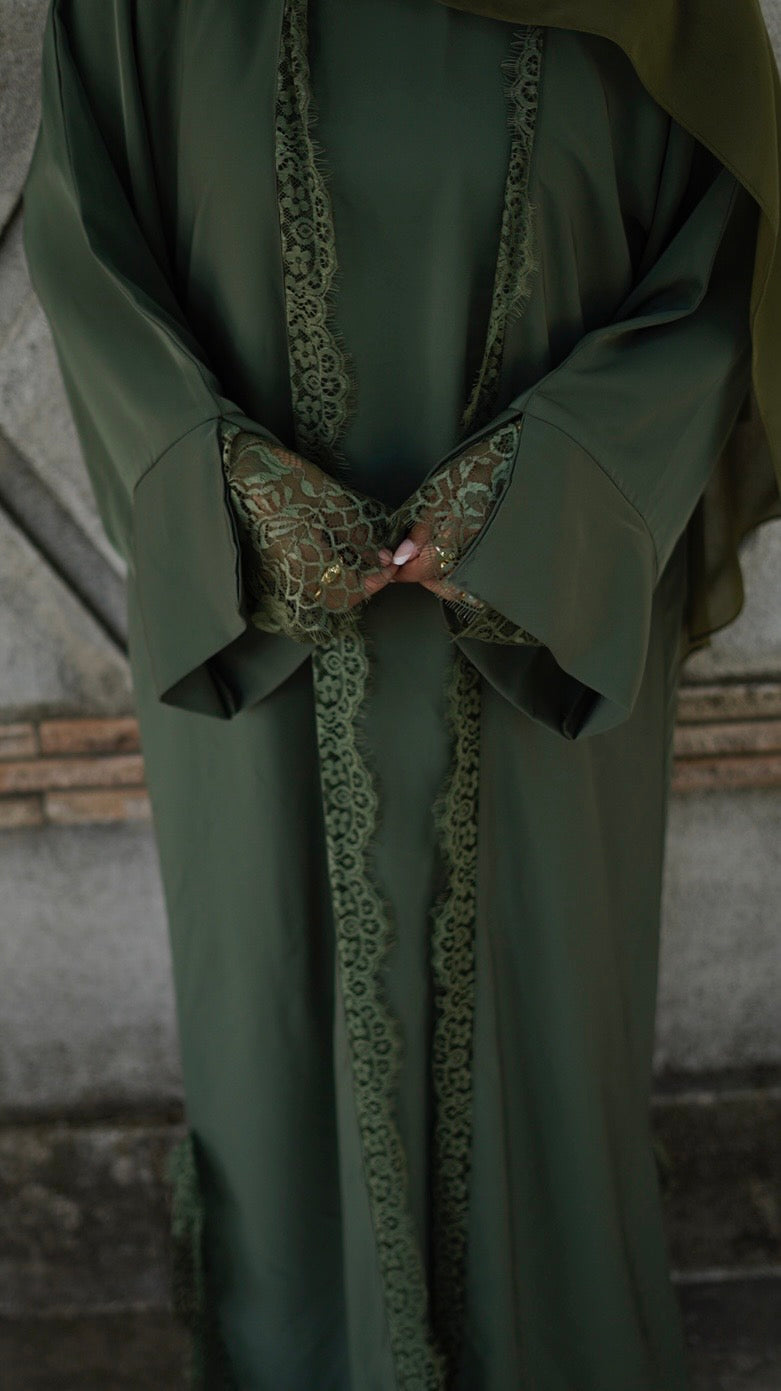 Olive lace abaya