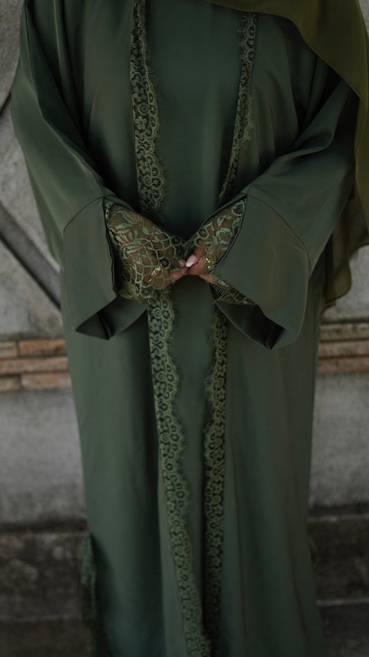 Olive lace abaya
