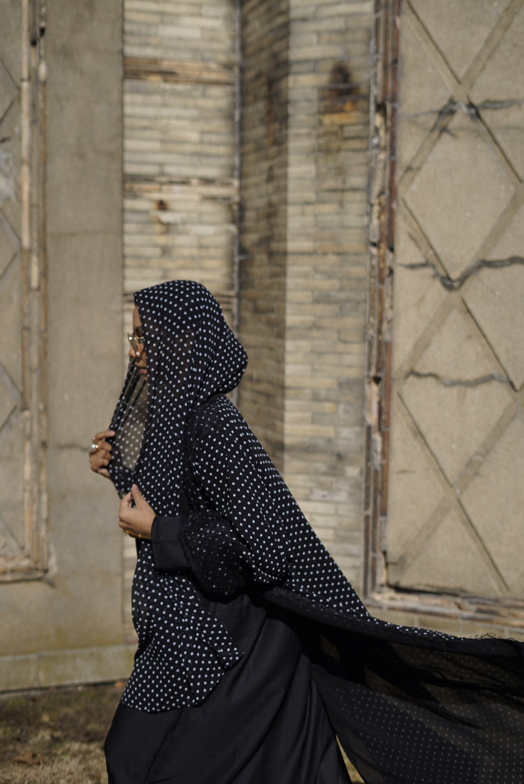 Lace polka dot abaya
