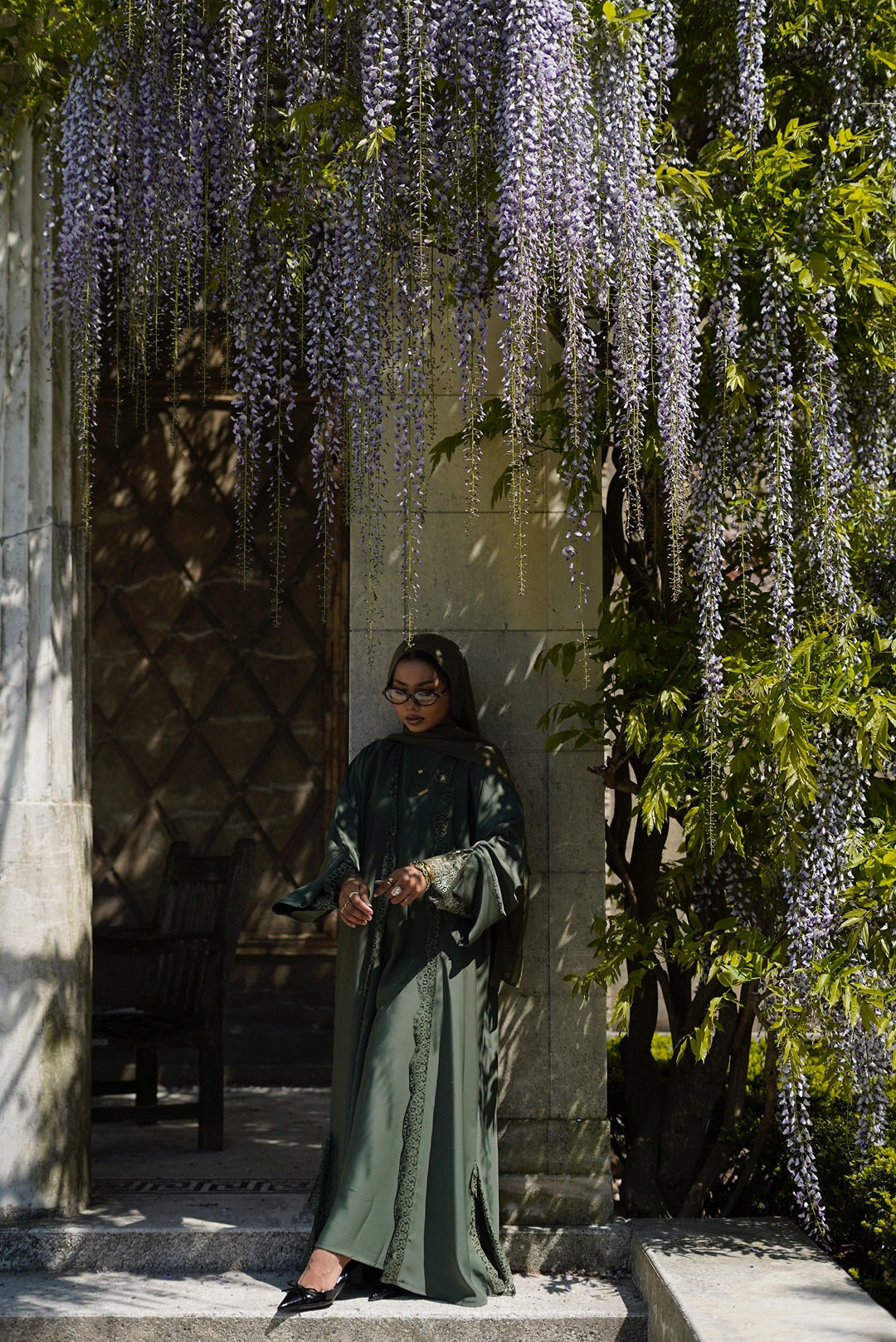 Olive lace abaya