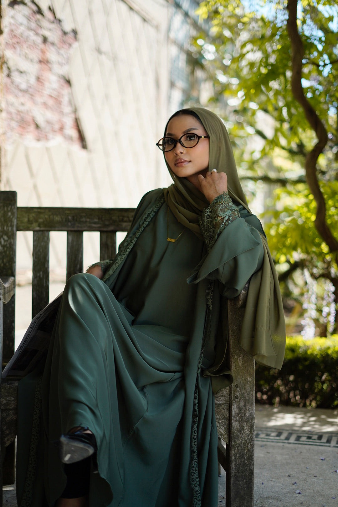 Olive lace abaya