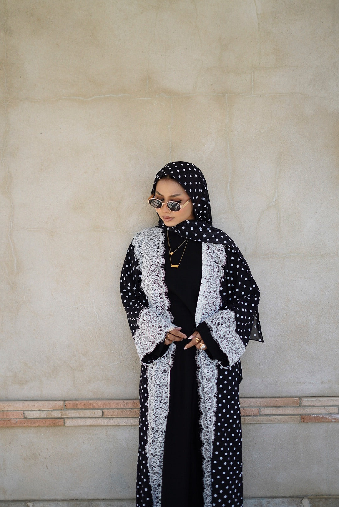 Lace polka dot abaya