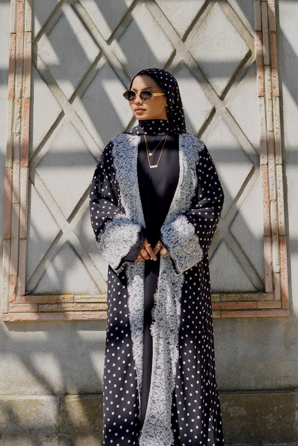 Lace polka dot abaya